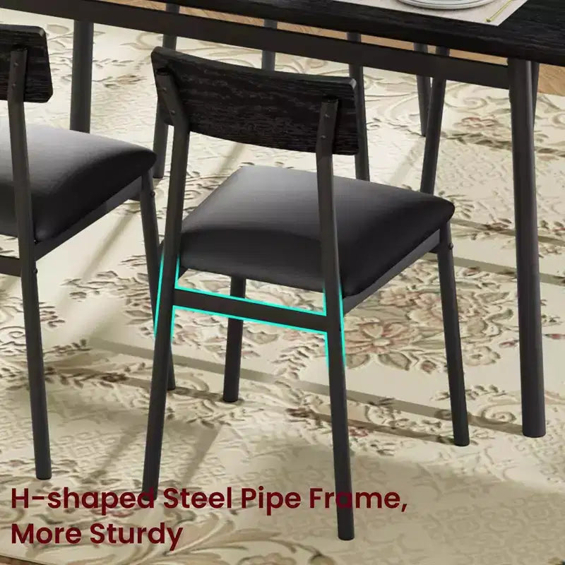 5-delige houten eettafelset voor 4 personen, tafel met gladde randen en 4 gestoffeerde stoelen, compacte keukeneetset voor appartementen en kleine ruimtes