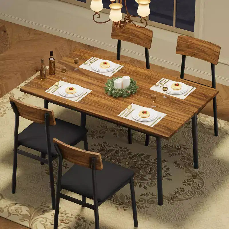 Set da pranzo in legno da 5 pezzi per 4 persone, tavolo con bordi smussati e 4 sedie imbottite, set da pranzo compatto per cucina, appartamenti e piccoli spazi