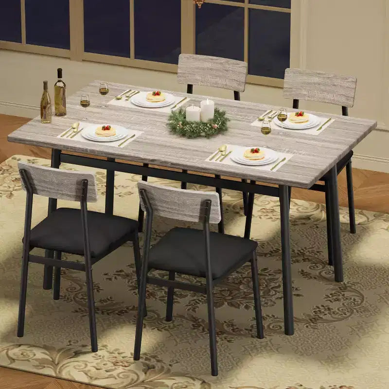 Set da pranzo in legno da 5 pezzi per 4 persone, tavolo con bordi smussati e 4 sedie imbottite, set da pranzo compatto per cucina, appartamenti e piccoli spazi