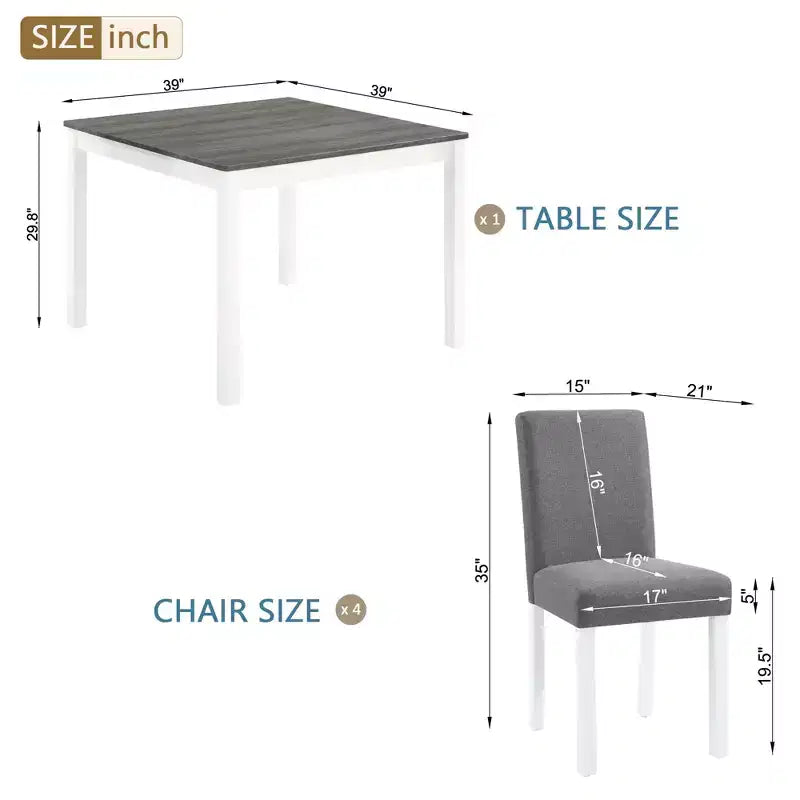GDFStudio Roseanne modernes 5-teiliges Esszimmer-Set aus Kautschukholz mit 4 leinenbezogenen Stühlen