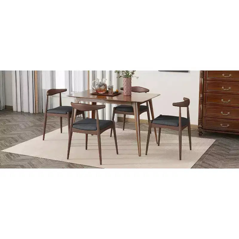 Sett tal-ikel tal-injam minimalist għal 4 persuni, sett tal-mejda rettangolari b’5 biċċiet għal spazji żgħar b’4 siġġijiet miksija għall-kċina