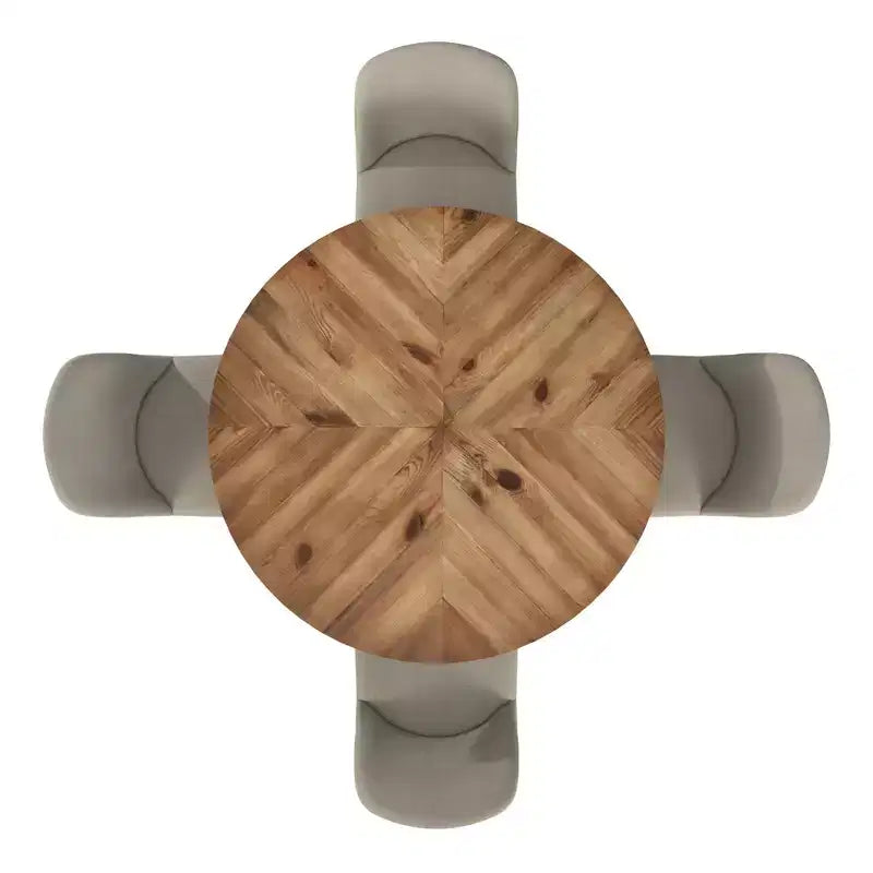 Jolana ronde eettafel van 45 met eiken blad en zwarte afwerking, met set linnen gestoffeerde eetkamerstoelen - iNSPIRE Q