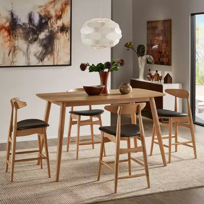 Cortland eetkamerset op barhoogte van natuurlijk eikenhout in mid-centurystijl, 63 breed - iNSPIRE Q