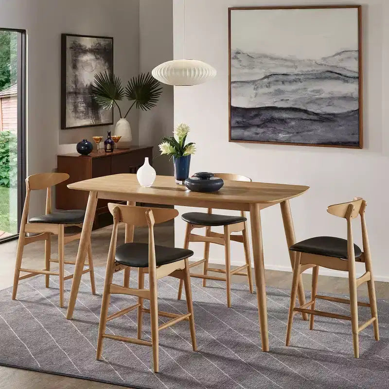 Cortland eetkamerset op barhoogte van natuurlijk eikenhout in mid-centurystijl, 63 breed - iNSPIRE Q