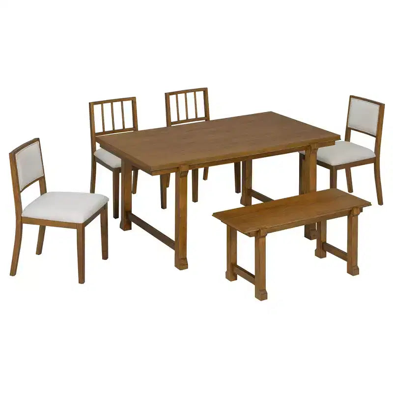 ModernLuxe set blagovaonskog stola sa 6 komada, blagovaonski set za 6 osoba, obiteljski kuhinjski stol sa ergonomskim tapeciranim blagovaonskim stolicama i klupom