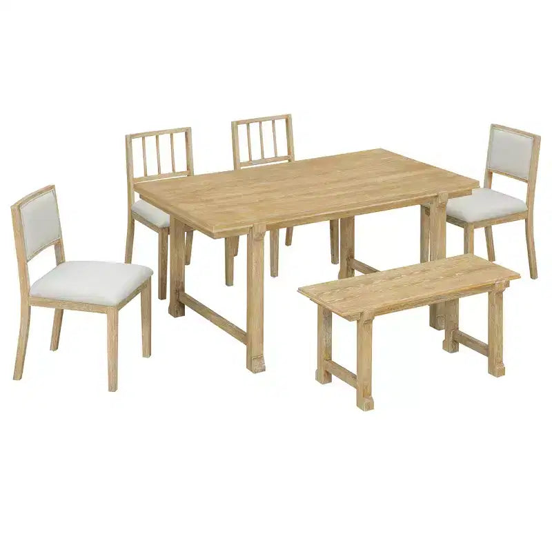 ModernLuxe set blagovaonskog stola sa 6 komada, blagovaonski set za 6 osoba, obiteljski kuhinjski stol sa ergonomskim tapeciranim blagovaonskim stolicama i klupom