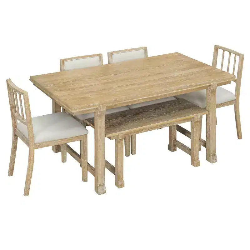 ModernLuxe set blagovaonskog stola sa 6 komada, blagovaonski set za 6 osoba, obiteljski kuhinjski stol sa ergonomskim tapeciranim blagovaonskim stolicama i klupom