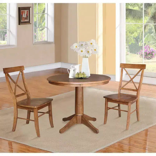 36 David tafel met rond blad en voetstuk, met 2 stoelen met X-rug - International Concepts