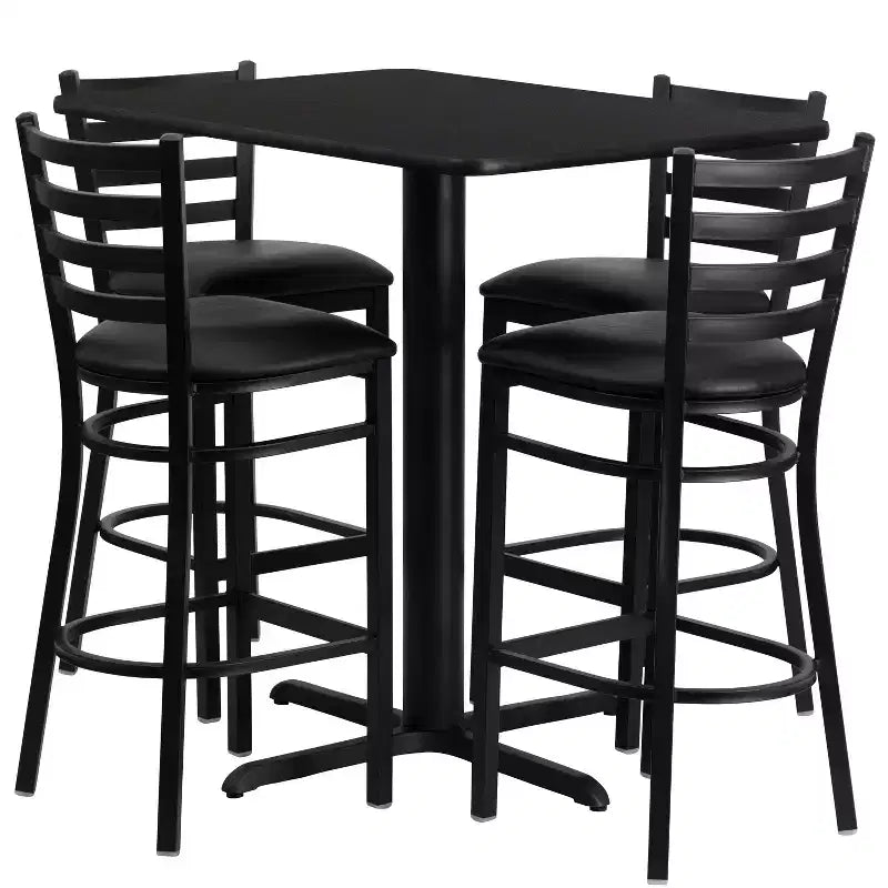 Set da tavolo rettangolare in laminato Emma and Oliver da 24W x 42L con 4 sgabelli con schienale a scala