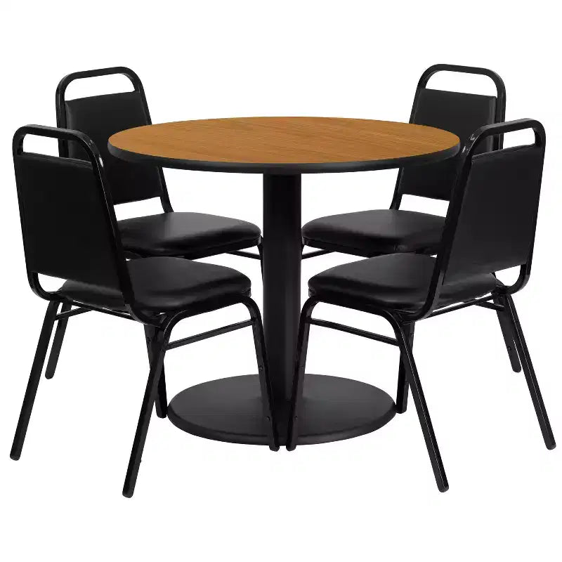 Emma and Oliver 36 Round Laminate Table Set with 4 Trapezoidal Banquet Chairs