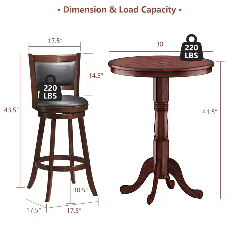 Costway 5-delige pubtafelset, ronde bartafel van 30'' hoog en 4 draaibare barkrukken