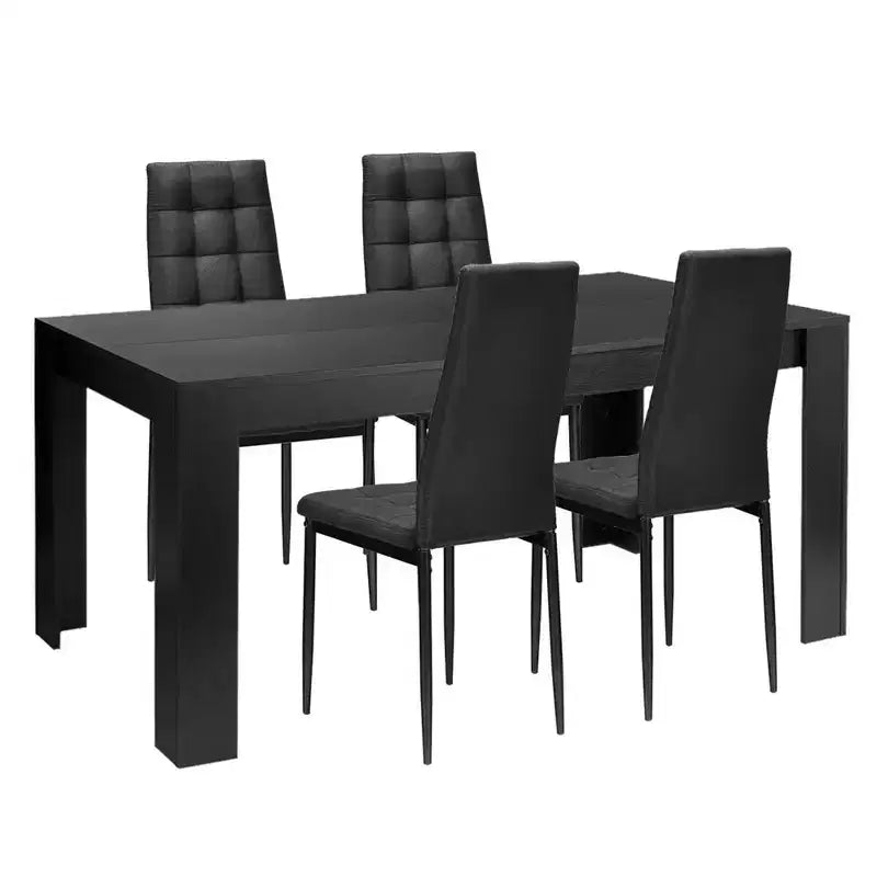 Costway 5-teiliges Esszimmer-Set mit Holztisch und 4 Stoffstühlen für Zuhause und Küche, modern