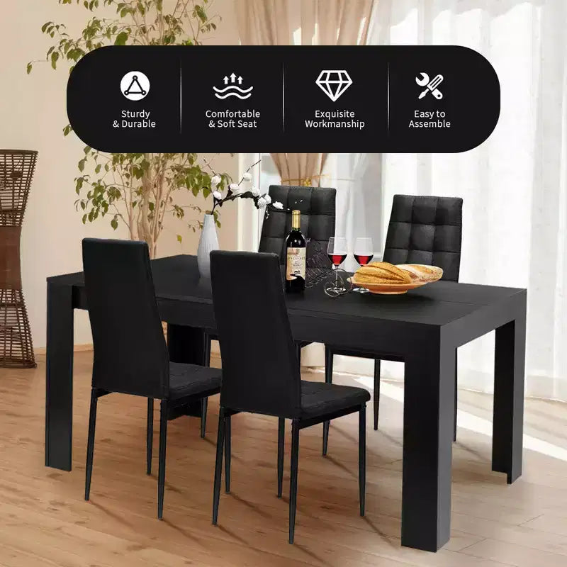 Costway 5-teiliges Esszimmer-Set mit Holztisch und 4 Stoffstühlen für Zuhause und Küche, modern