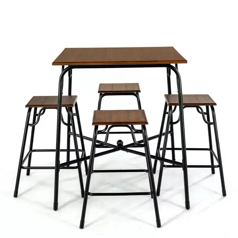 Costway 5-teiliges Bartisch-Set in Thekenhöhe mit 4 Hockern, rustikales Braun