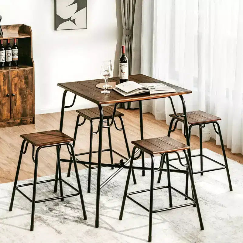Costway 5-teiliges Bartisch-Set in Thekenhöhe mit 4 Hockern, rustikales Braun