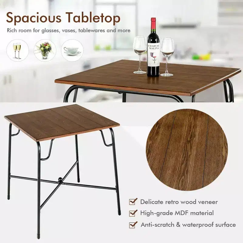 Costway 5-teiliges Bartisch-Set in Thekenhöhe mit 4 Hockern, rustikales Braun