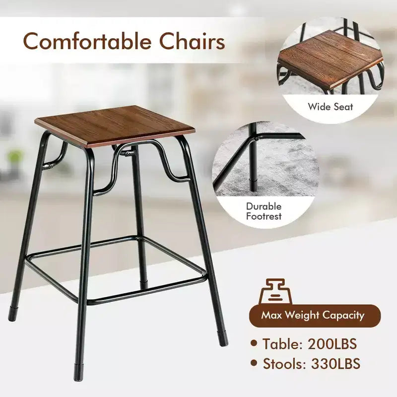 Costway 5-teiliges Bartisch-Set in Thekenhöhe mit 4 Hockern, rustikales Braun