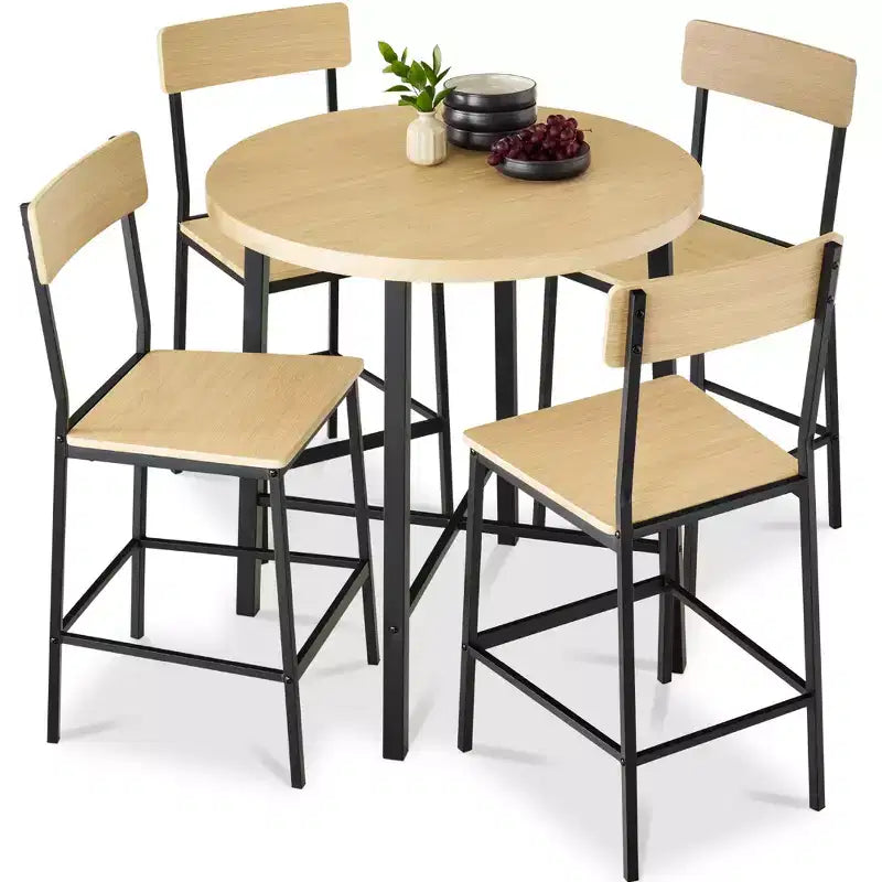 Best Choice Products 5-delige moderne ronde eetset op toonbankhoogte met 4 stoelen, tafelblad van 1.5 inch dik