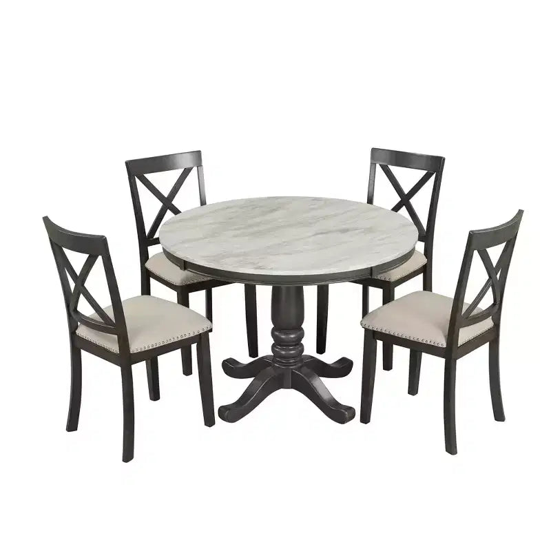 5-teiliges Esszimmerset mit Tisch aus Massivholz und 4 Stühlen, Grau - ModernLuxe