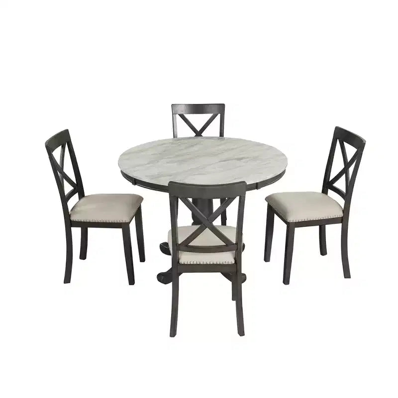 5-teiliges Esszimmerset mit Tisch aus Massivholz und 4 Stühlen, Grau - ModernLuxe
