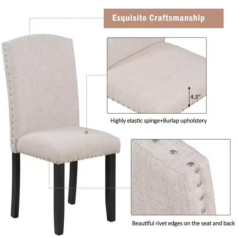 6-teiliges Esszimmer-Set aus Holz, rechteckiger Tisch mit V-förmigen Beinen, 4 gepolsterte Stühle und Sitzbank, Weiß-ModernLuxe