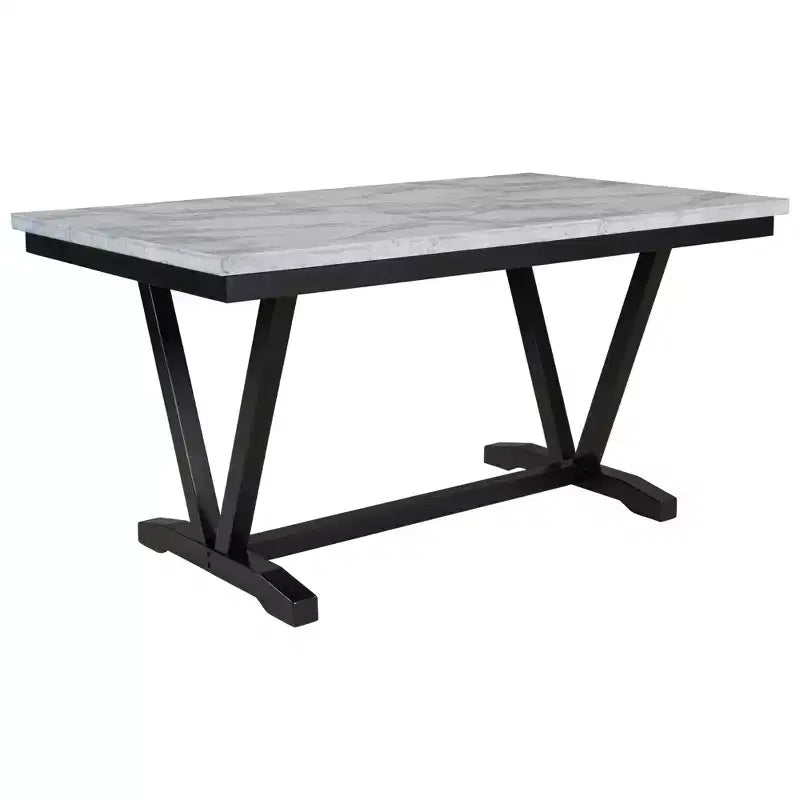 6-teiliges Esszimmer-Set aus Holz, rechteckiger Tisch mit V-förmigen Beinen, 4 gepolsterte Stühle und Sitzbank, Weiß-ModernLuxe
