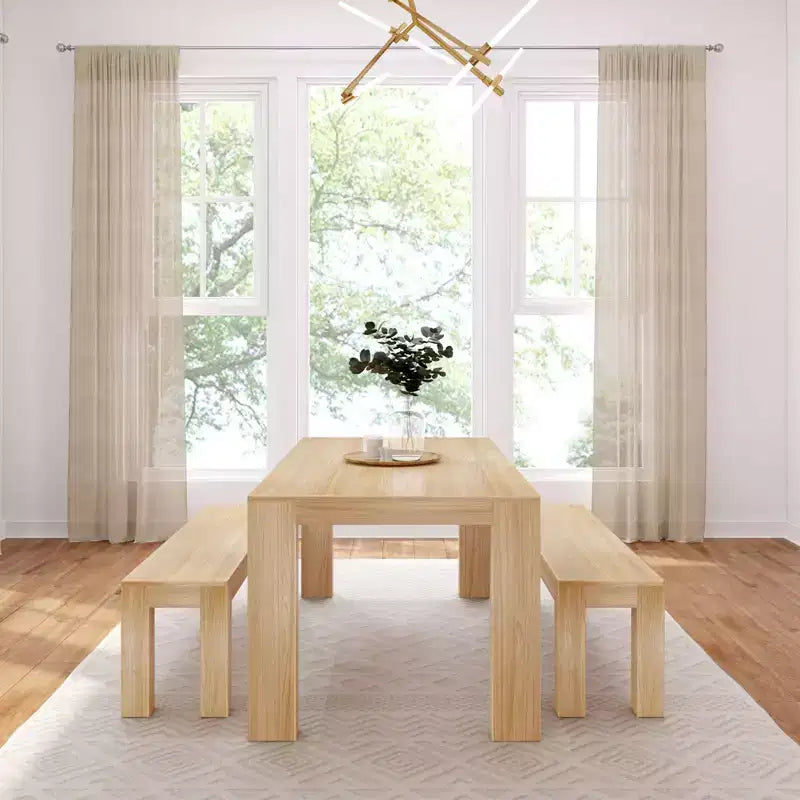 Plank+Beam modernes Esszimmerset aus Massivholz mit 2 Bänken für 6 Personen