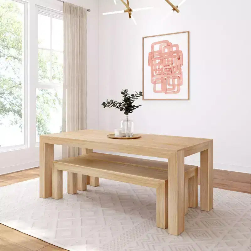 Plank+Beam modernes Esszimmerset aus Massivholz mit 2 Bänken für 6 Personen