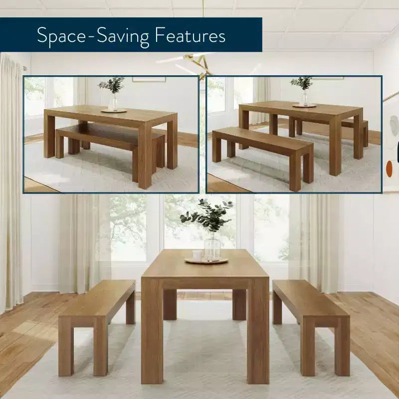 Plank+Beam modernes Esszimmerset aus Massivholz mit 2 Bänken für 6 Personen