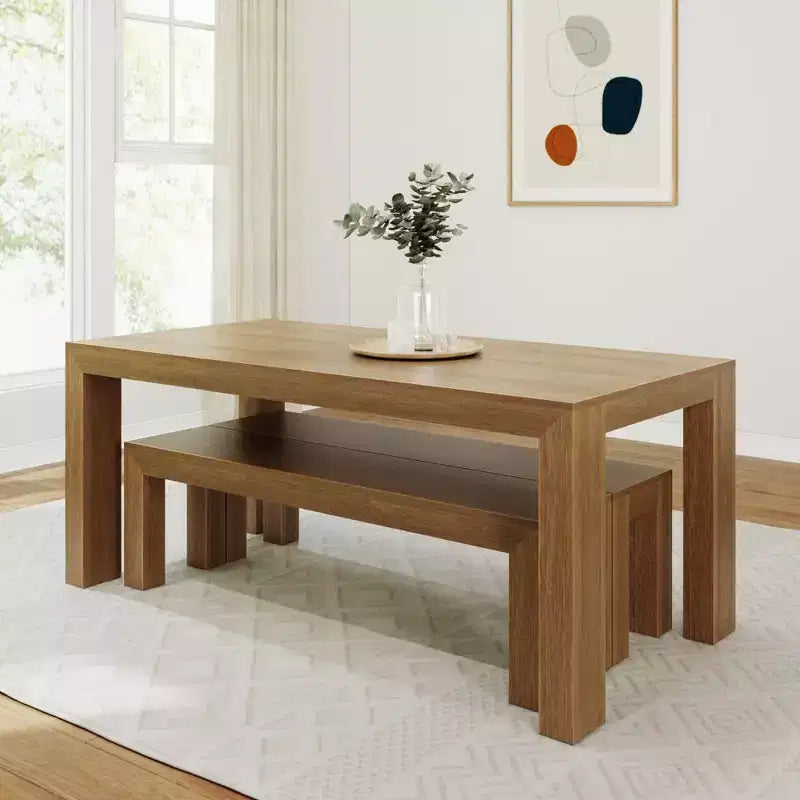 Plank+Beam modernes Esszimmerset aus Massivholz mit 2 Bänken für 6 Personen