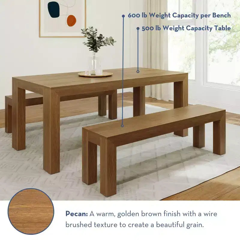Plank+Beam modernes Esszimmerset aus Massivholz mit 2 Bänken für 6 Personen