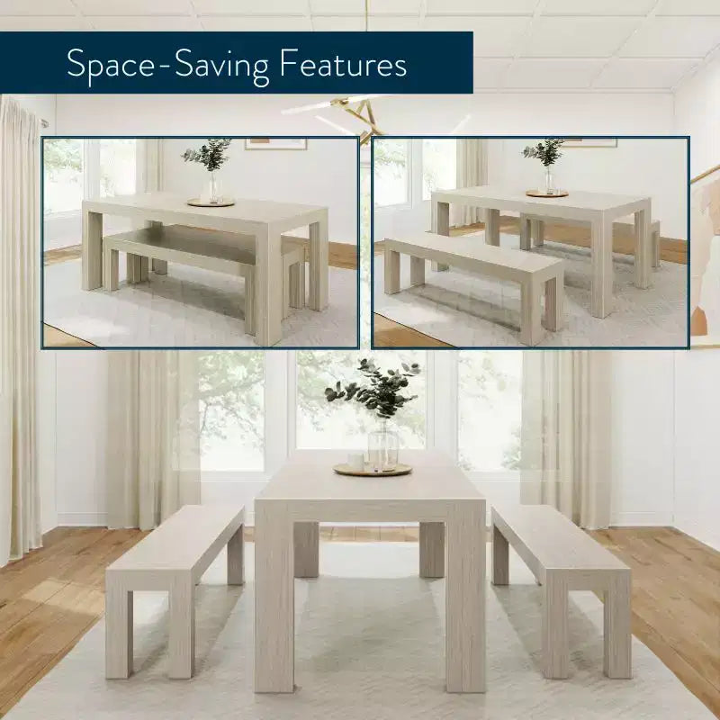 Plank+Beam modernes Esszimmerset aus Massivholz mit 2 Bänken für 6 Personen