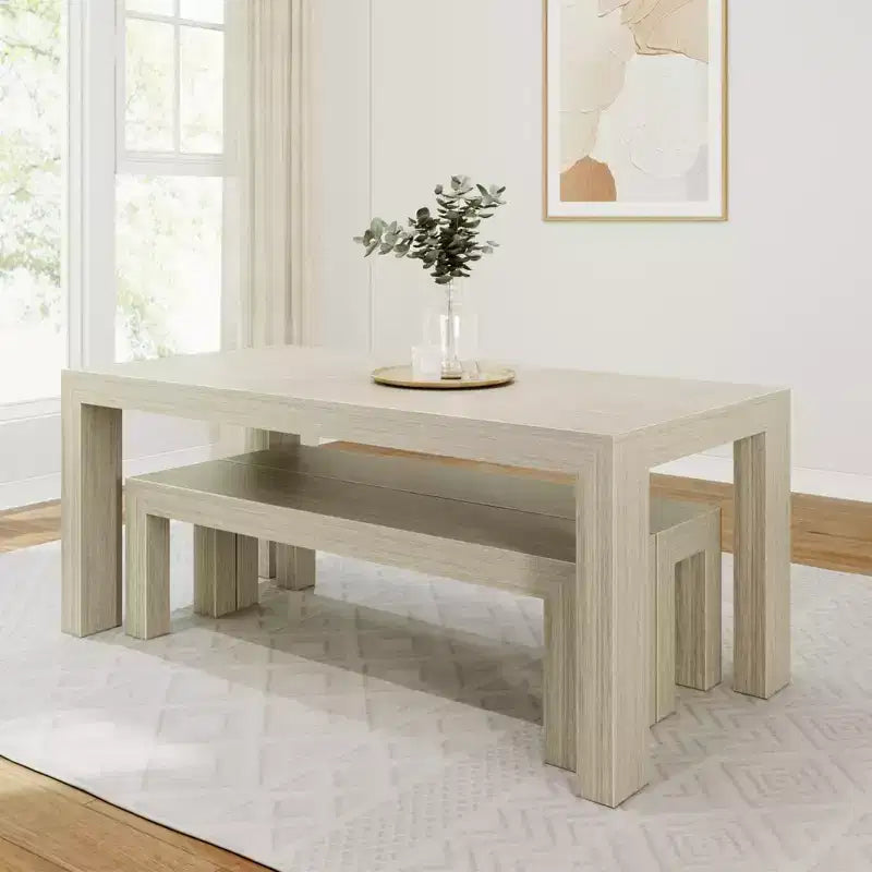 Plank+Beam modernes Esszimmerset aus Massivholz mit 2 Bänken für 6 Personen