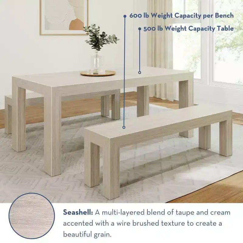 Plank+Beam modernes Esszimmerset aus Massivholz mit 2 Bänken für 6 Personen