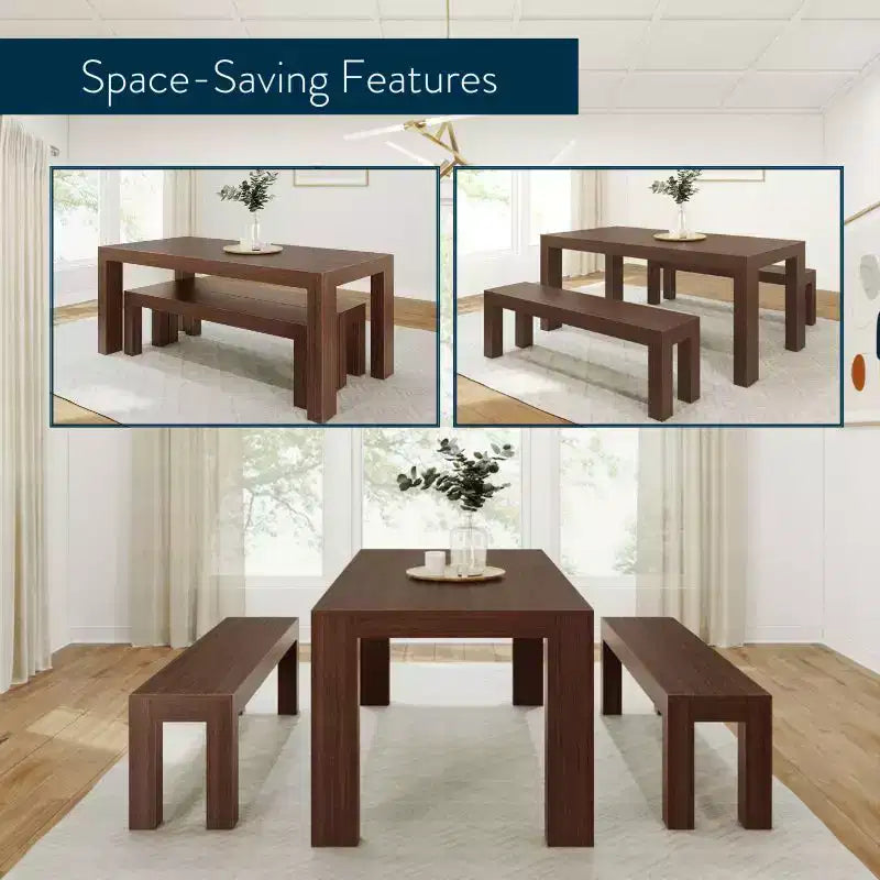 Plank+Beam modernes Esszimmerset aus Massivholz mit 2 Bänken für 6 Personen