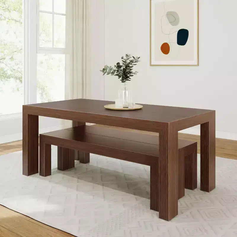 Plank+Beam modernes Esszimmerset aus Massivholz mit 2 Bänken für 6 Personen