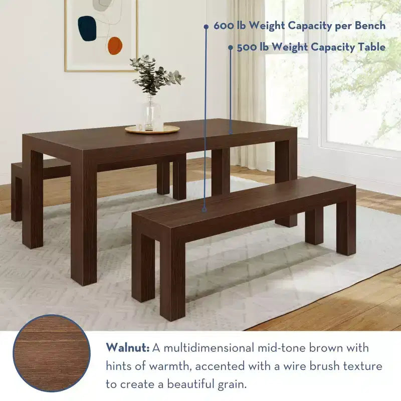 Plank+Beam modernes Esszimmerset aus Massivholz mit 2 Bänken für 6 Personen