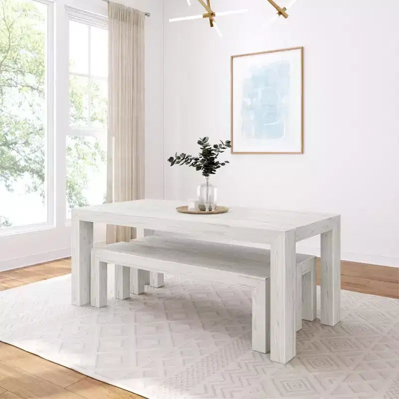 Plank+Beam modernes Esszimmerset aus Massivholz mit 2 Bänken für 6 Personen