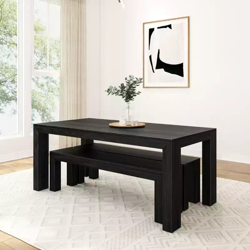 Plank+Beam modernes Esszimmerset aus Massivholz mit 2 Bänken für 6 Personen