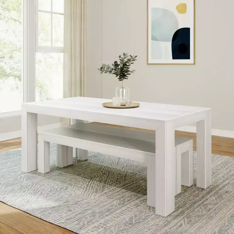 Plank+Beam modernes Esszimmerset aus Massivholz mit 2 Bänken für 6 Personen