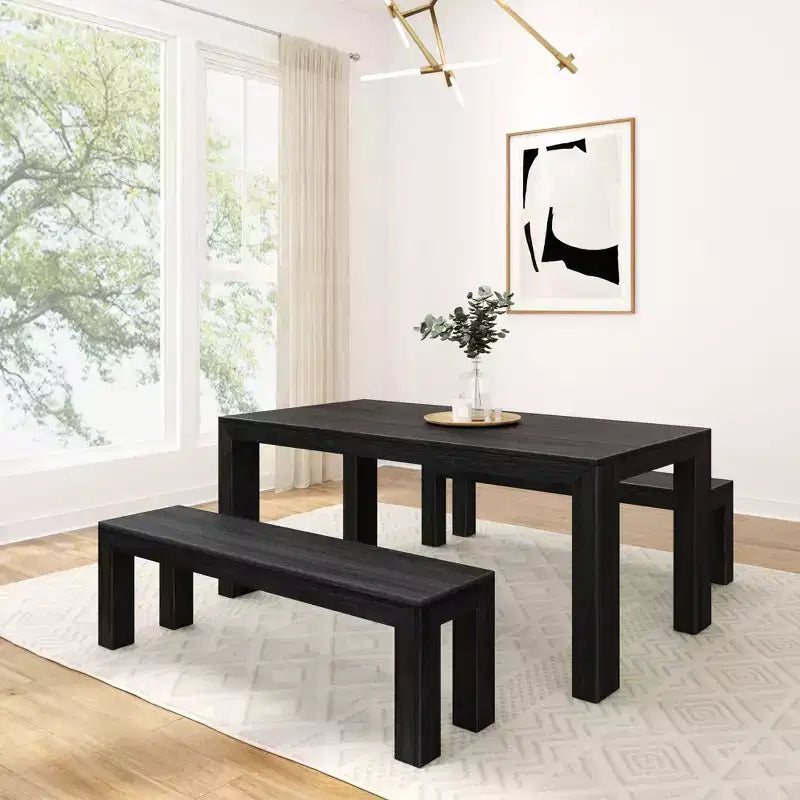 Plank+Beam modernes Esszimmerset aus Massivholz mit 2 Bänken für 6 Personen