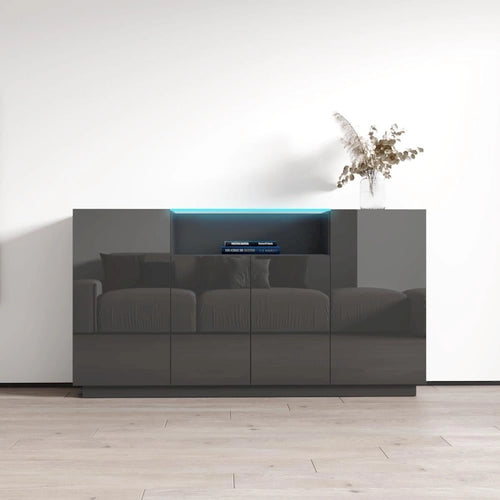 Kabinett tal-ġenb għoli 63-Inch b’finitura tleqq, sistema ta’ dawl LED u korp matt