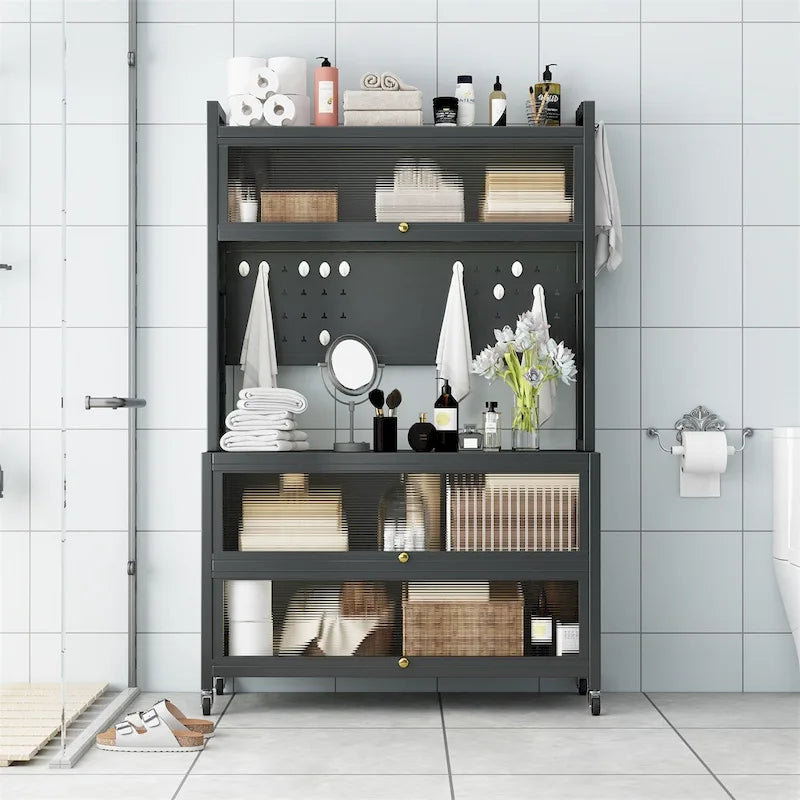 Mobiletto da cucina in metallo con doppie ante e ruote bloccabili
