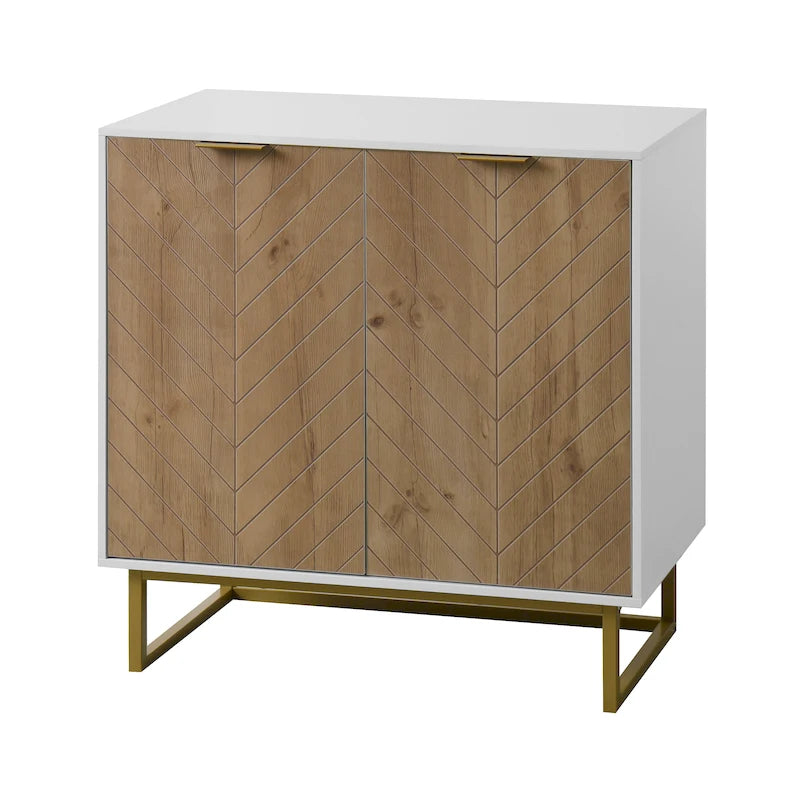 Mobile Credenza a Spina di Pesce con 2 Ante e Base Dorata