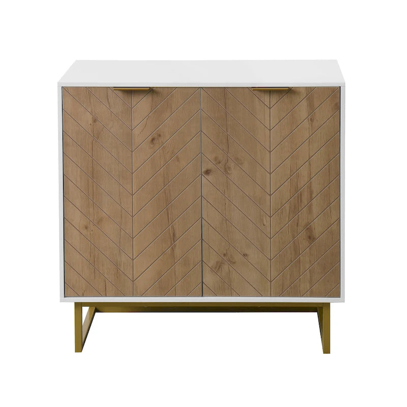 Mobile Credenza a Spina di Pesce con 2 Ante e Base Dorata