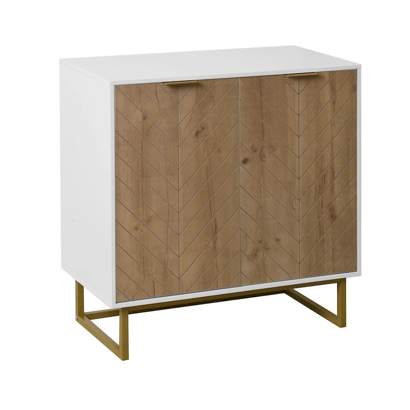 Mobile Credenza a Spina di Pesce con 2 Ante e Base Dorata