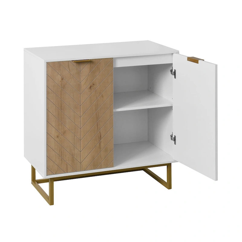 Mobile Credenza a Spina di Pesce con 2 Ante e Base Dorata