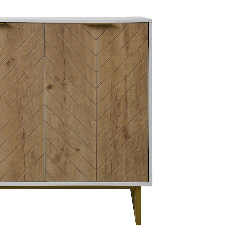 Mobile Credenza a Spina di Pesce con 2 Ante e Base Dorata