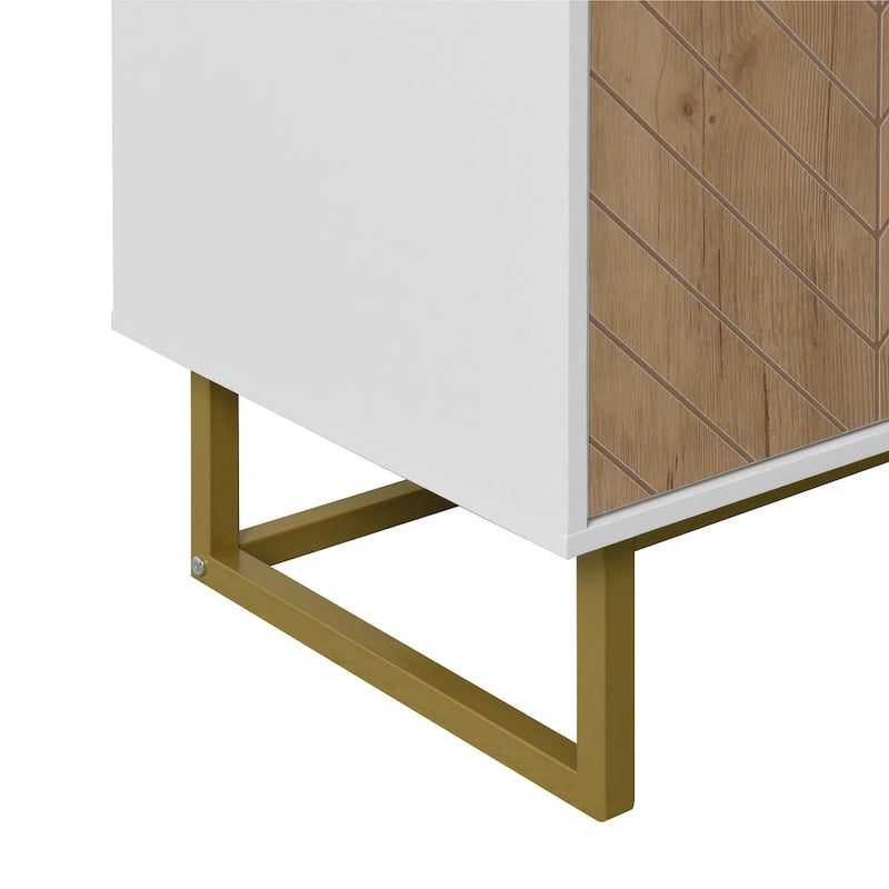 Mobile Credenza a Spina di Pesce con 2 Ante e Base Dorata
