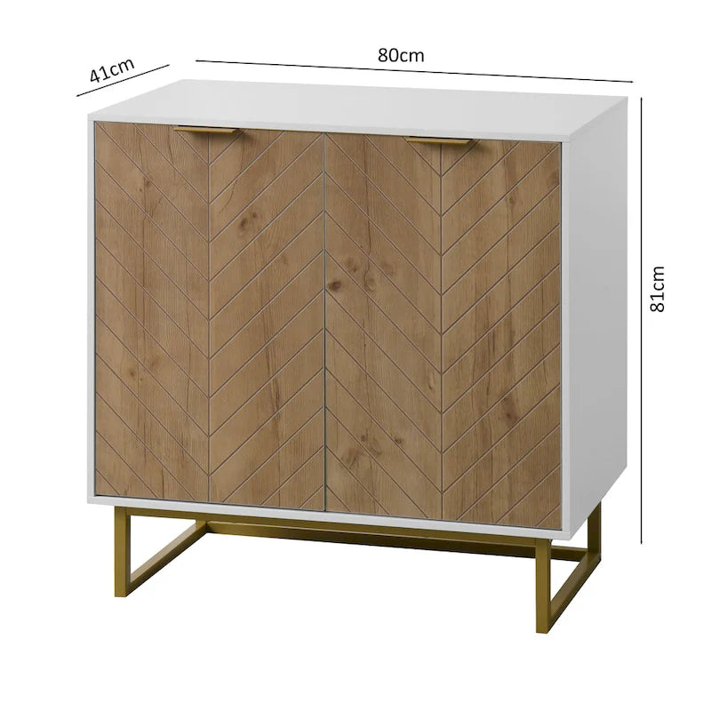 Mobile Credenza a Spina di Pesce con 2 Ante e Base Dorata